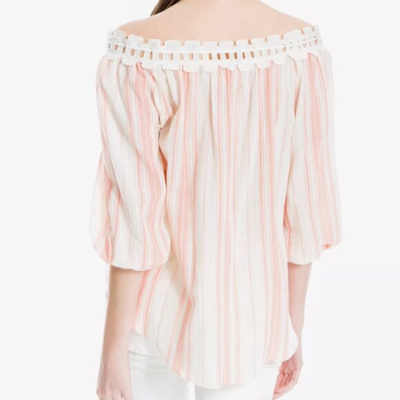 Max Studio London Women Pink White Striped Off-the-Shoulder Cotton Top Small NWT - Picture 11 of 11